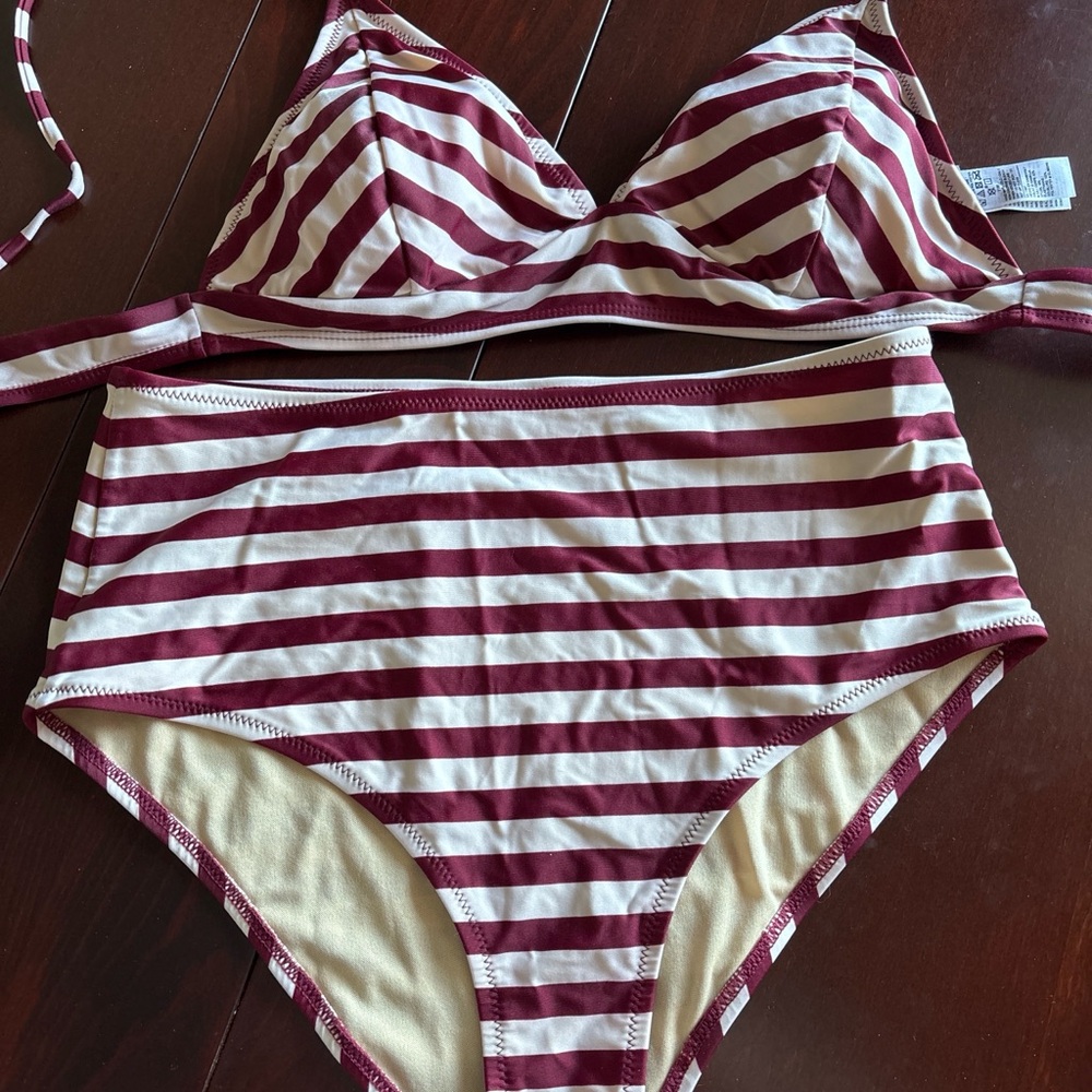 Vintage Striped Bikini Set in Red and White